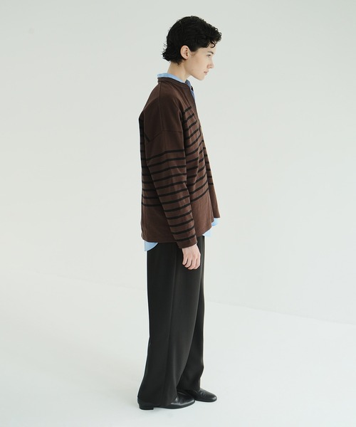 CLANE（クラネ）の「WIDE HENRY NECK BORDER TOPS（Tシャツ/カットソー・レディース・ブラウン/ホワイト・1/2）」の14枚目の写真