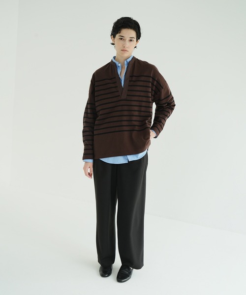 CLANE（クラネ）の「WIDE HENRY NECK BORDER TOPS（Tシャツ/カットソー・レディース・ブラウン/ホワイト・1/2）」の13枚目の写真