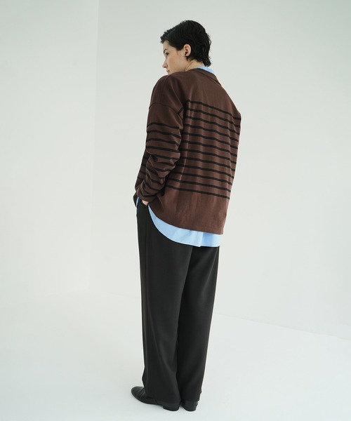 CLANE（クラネ）の「WIDE HENRY NECK BORDER TOPS（Tシャツ/カットソー・レディース・ブラウン/ホワイト・1/2）」の15枚目の写真