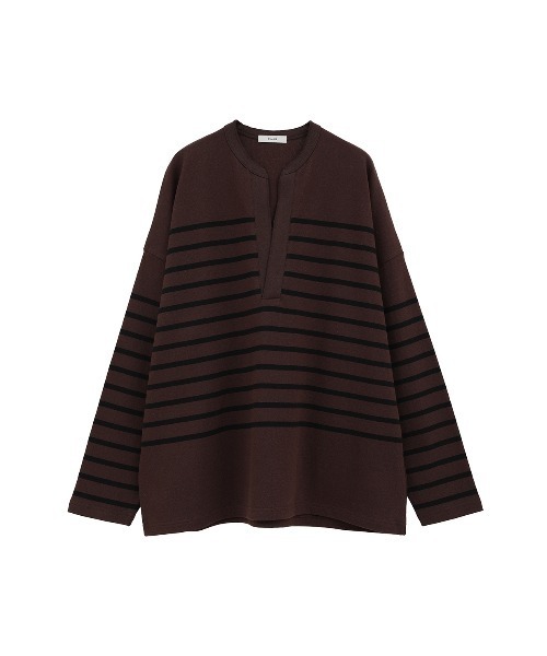 CLANE（クラネ）の「WIDE HENRY NECK BORDER TOPS（Tシャツ/カットソー・レディース・ブラウン/ホワイト・1/2）」の18枚目の写真