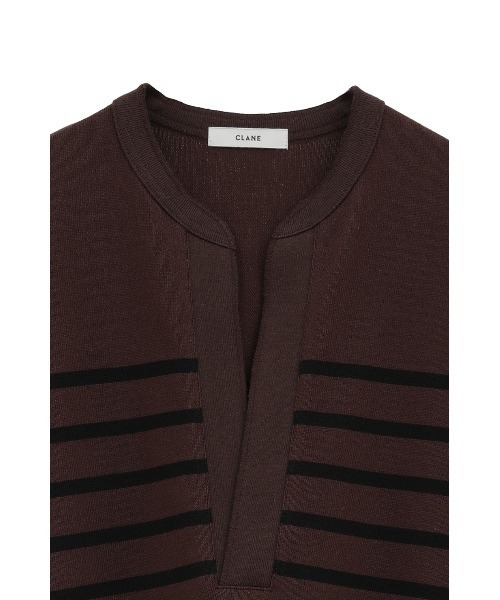 CLANE（クラネ）の「WIDE HENRY NECK BORDER TOPS（Tシャツ/カットソー・レディース・ブラウン/ホワイト・1/2）」の20枚目の写真