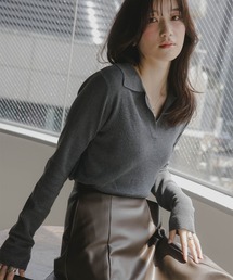 高身長 スキッパーポロニット(トールサイズ)Essenave