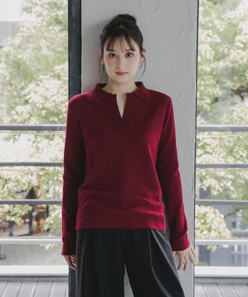 セール】高身長 スキッパーポロニット（トールサイズ）Essenave