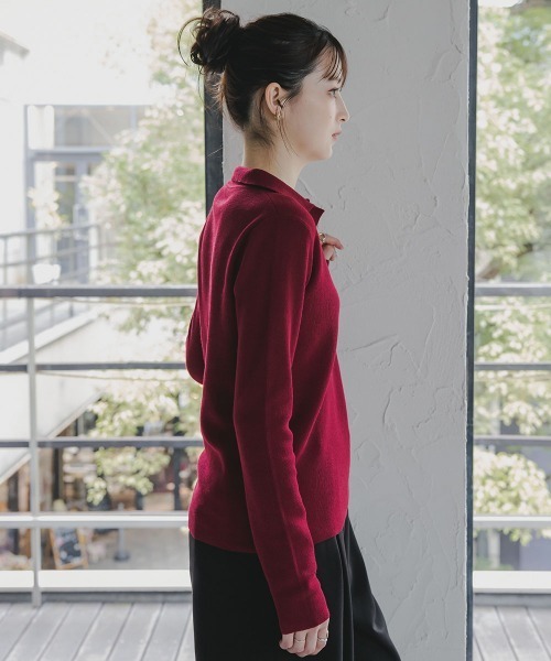 slattgir（スラットジール）の「高身長　スキッパーポロニット（トールサイズ）Essenave（ニット/セーター・レディース・ボルドー/チャコールグレー・TM/TL/TLL/T3L）」の18枚目の写真