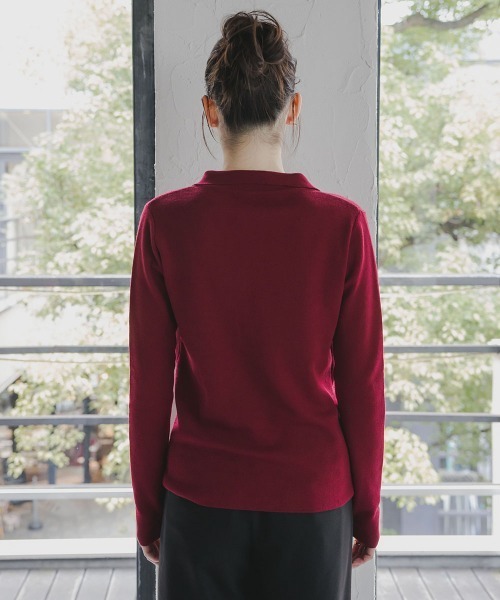 セール】高身長 スキッパーポロニット（トールサイズ）Essenave