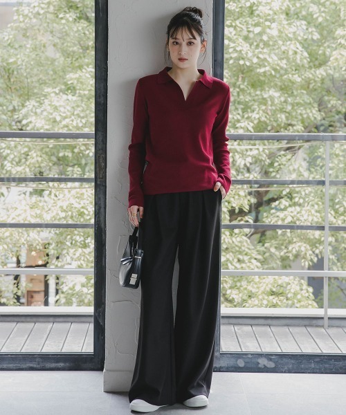 高身長 スキッパーポロニット（トールサイズ）Essenave（ニット