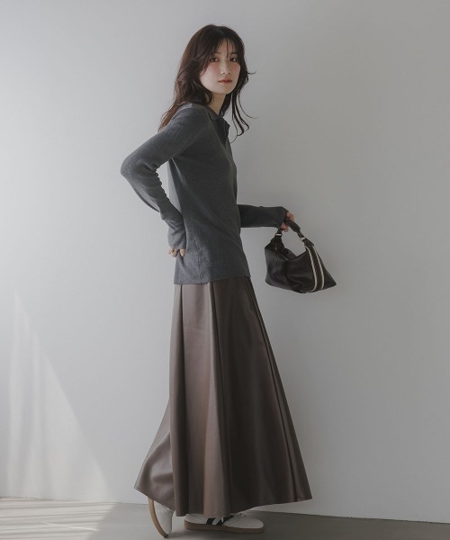 slattgir（スラットジール）の「高身長　スキッパーポロニット（トールサイズ）Essenave（ニット/セーター・レディース・ボルドー/チャコールグレー・TM/TL/TLL/T3L）」の11枚目の写真