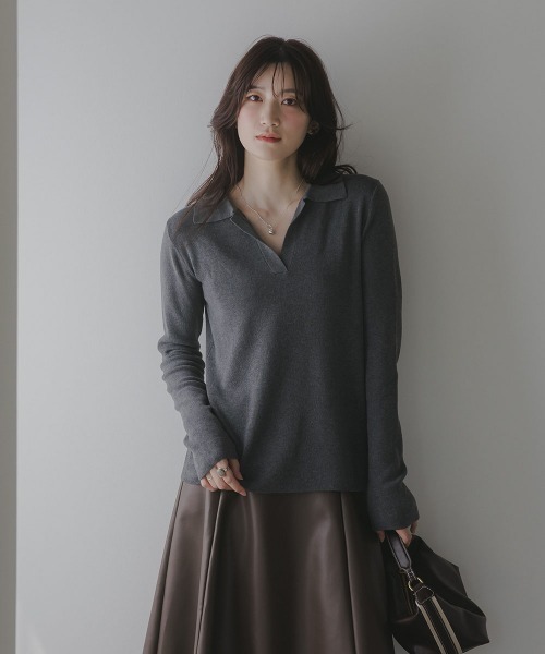 slattgir（スラットジール）の「高身長　スキッパーポロニット（トールサイズ）Essenave（ニット/セーター・レディース・ボルドー/チャコールグレー・TM/TL/TLL/T3L）」の12枚目の写真