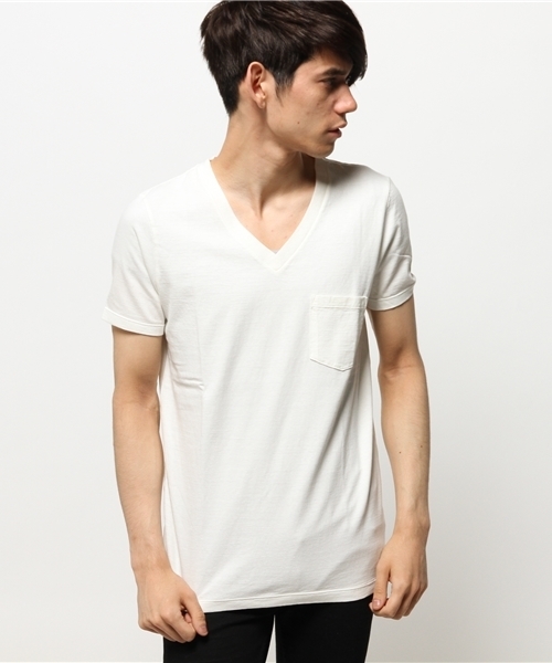 NO ID.（ノーアイディ）の「mt3074 - ラフィー天竺丸胴VネックTシャツ（Tシャツ/カットソー・メンズ・ブラック/アイボリー・1/2/3）」の2枚目の写真