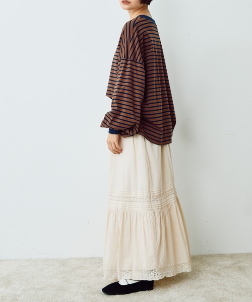 Crisp(クリスプ)の「ボリュームボーダーTシャツ(Tシャツ/カットソー・レディース・ピンク/ブラウン・FREE)」の5枚目の写真