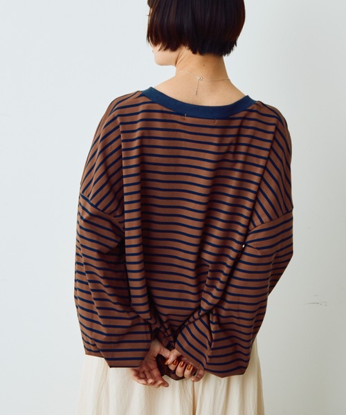 Crisp(クリスプ)の「ボリュームボーダーTシャツ(Tシャツ/カットソー・レディース・ピンク/ブラウン・FREE)」の7枚目の写真