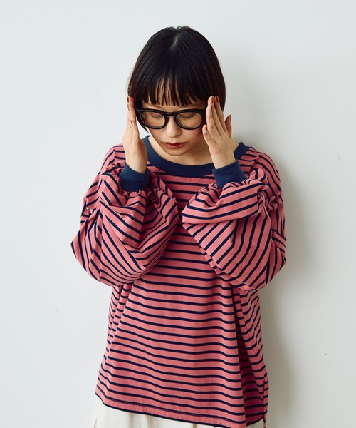 Crisp(クリスプ)の「ボリュームボーダーTシャツ(Tシャツ/カットソー・レディース・ピンク/ブラウン・FREE)」の11枚目の写真