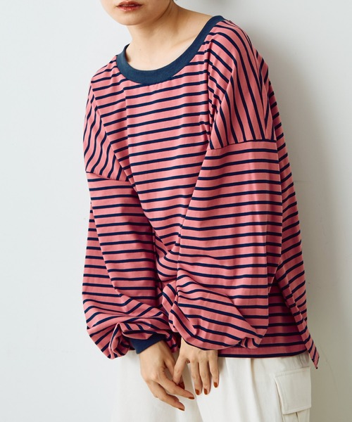 Crisp(クリスプ)の「ボリュームボーダーTシャツ(Tシャツ/カットソー・レディース・ピンク/ブラウン・FREE)」の15枚目の写真