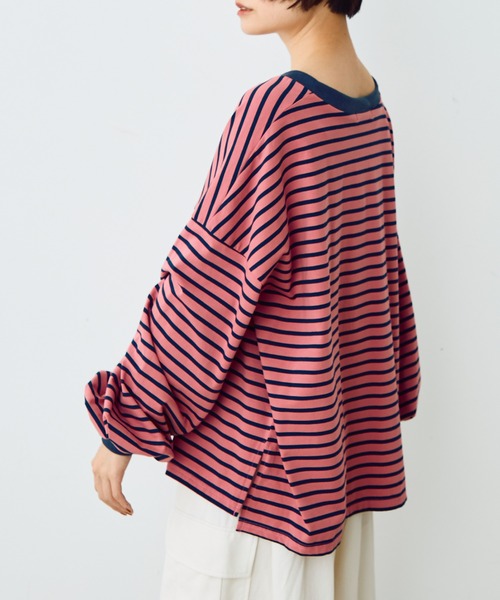 Crisp(クリスプ)の「ボリュームボーダーTシャツ(Tシャツ/カットソー・レディース・ピンク/ブラウン・FREE)」の13枚目の写真