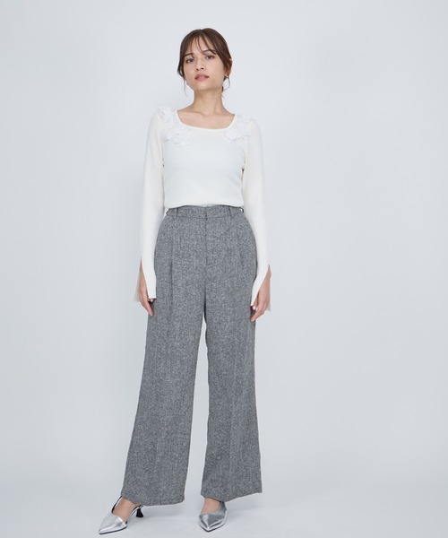 QUEENS COURT（クイーンズコート）の「ライトツィードタックパンツ≪手洗い可能≫（その他パンツ・レディース・ブラック/ライトグレー/ブラウン・M）」の9枚目の写真