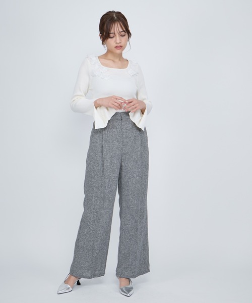 QUEENS COURT（クイーンズコート）の「ライトツィードタックパンツ≪手洗い可能≫（その他パンツ・レディース・ブラック/ライトグレー/ブラウン・M）」の10枚目の写真