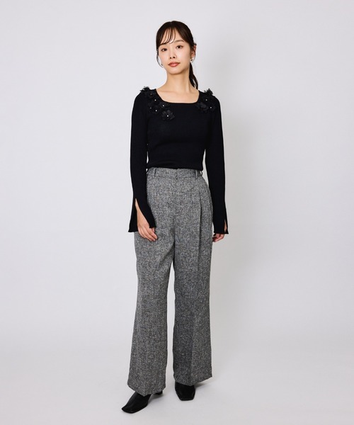QUEENS COURT（クイーンズコート）の「ライトツィードタックパンツ≪手洗い可能≫（その他パンツ・レディース・ブラック/ライトグレー/ブラウン・M）」の6枚目の写真