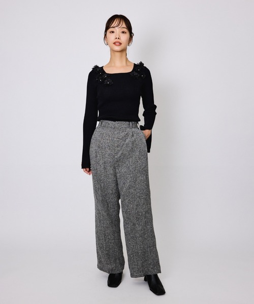 QUEENS COURT（クイーンズコート）の「ライトツィードタックパンツ≪手洗い可能≫（その他パンツ・レディース・ブラック/ライトグレー/ブラウン・M）」の7枚目の写真