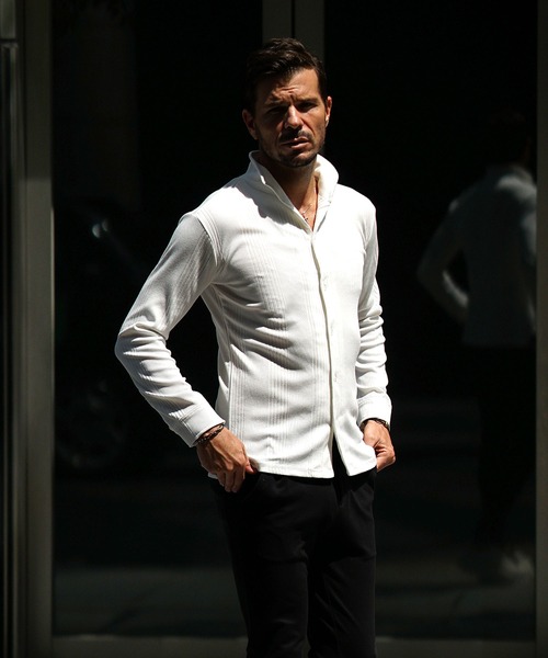 テレコ衿ワイヤーイタリアンカラーシャツ メンズ 長袖 シャツ 春服 冬