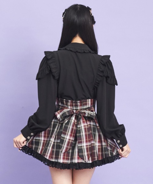 Secret Honey（シークレットハニー）の「リボンタブレースアップスカパン（スカート・レディース・ピンク/ワインレッド・MEDIUM）」の7枚目の写真