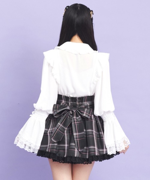 Secret Honey（シークレットハニー）の「リボンタブレースアップスカパン（スカート・レディース・ピンク/ワインレッド・MEDIUM）」の4枚目の写真