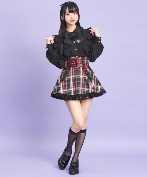 Secret Honey（シークレットハニー）の「リボンタブレースアップスカパン（スカート・レディース・ピンク/ワインレッド・MEDIUM）」の5枚目の写真