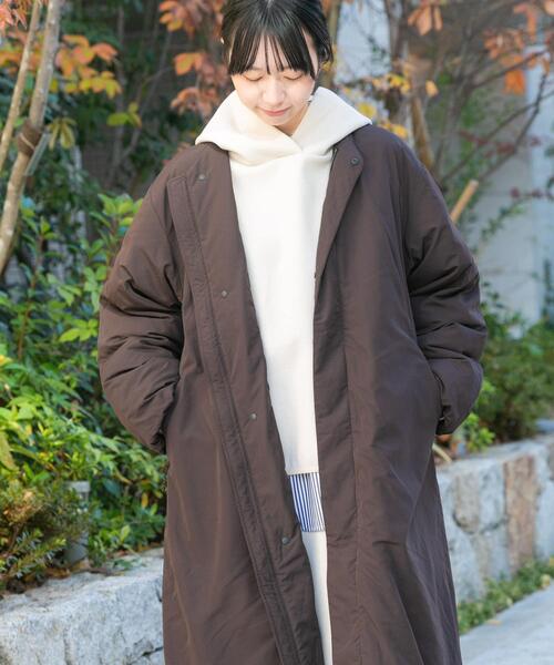 EKAL（エカル）の「『UR TECH』中綿 ノーカラーコート（ダウンジャケット/コート・レディース・モカ/ダークブラウン/チャコールグレー・ONE）」の3枚目の写真