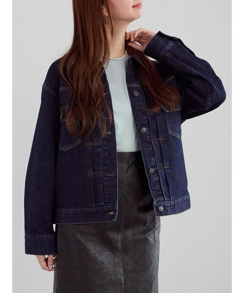 Te chichi(テチチ)の「denimジャケット《2025winter catalog item》(ノーカラージャケット・レディース・ネイビー/ブルー・F)」の1枚目の写真