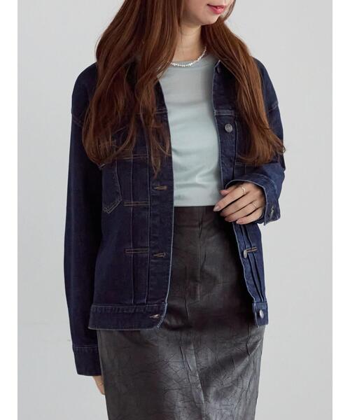 Te chichi(テチチ)の「denimジャケット《2025winter catalog item》(ノーカラージャケット・レディース・ネイビー/ブルー・F)」の4枚目の写真