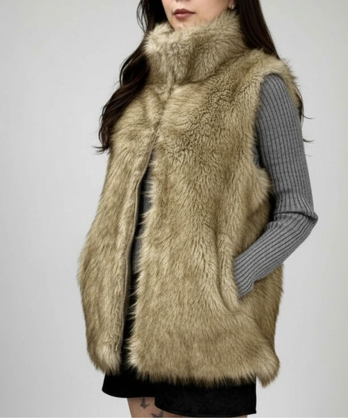 Per sist ence（パーシエンス）の「フェイクファースタンドカラージレ（その他アウター・レディース・ブラウン/ベージュ/ブラック/ライトベージュ/グレイッシュベージュ/グレー・ONE SIZE）」の5枚目の写真