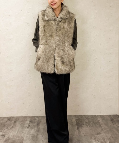 Per sist ence（パーシエンス）の「フェイクファースタンドカラージレ（その他アウター・レディース・ブラウン/ベージュ/ブラック/ライトベージュ/グレイッシュベージュ/グレー・ONE SIZE）」の10枚目の写真