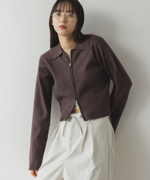 RAGEBLUE（レイジブルー）の「Wジップコンパクトリブニット（ニット/セーター・レディース・ダークブラウン/レッド・FREE）」の2枚目の写真