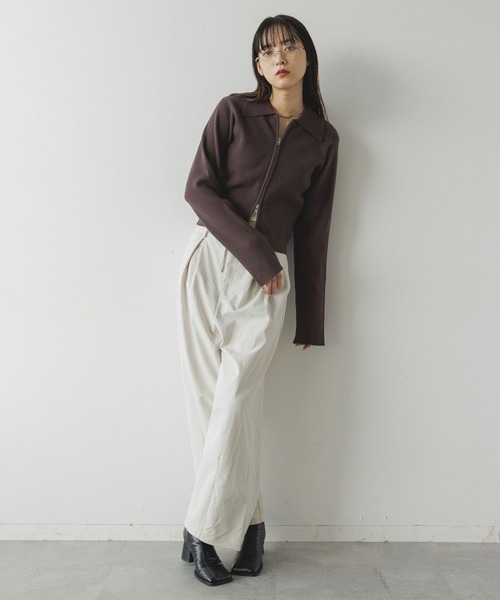 RAGEBLUE（レイジブルー）の「Wジップコンパクトリブニット（ニット/セーター・レディース・ダークブラウン/レッド・FREE）」の8枚目の写真