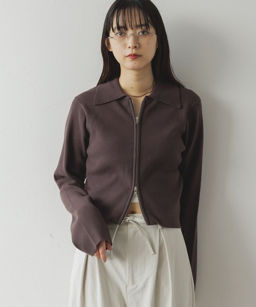 RAGEBLUE（レイジブルー）の「Wジップコンパクトリブニット（ニット/セーター・レディース・ダークブラウン/レッド・FREE）」の10枚目の写真