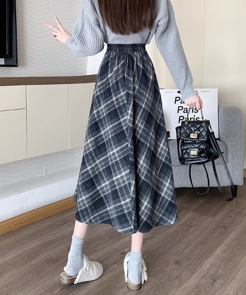 Teem Store(チームストア)の「チェック柄ロングスカート(スカート・レディース・ブラウン/グレー・M/L)」の5枚目の写真
