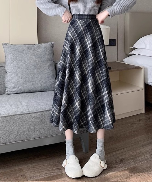 Teem Store(チームストア)の「チェック柄ロングスカート(スカート・レディース・ブラウン/グレー・M/L)」の6枚目の写真