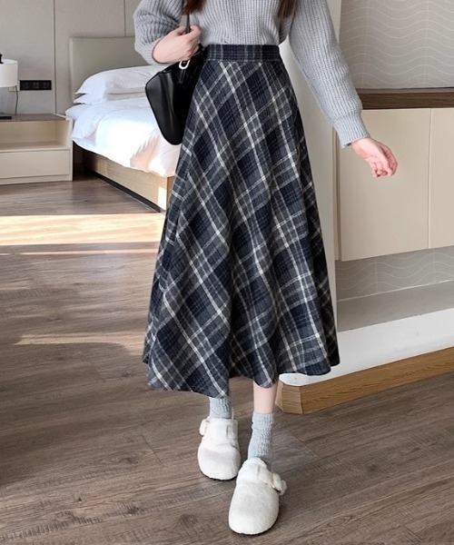 Teem Store(チームストア)の「チェック柄ロングスカート(スカート・レディース・ブラウン/グレー・M/L)」の10枚目の写真