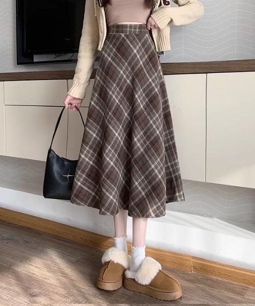Teem Store(チームストア)の「チェック柄ロングスカート(スカート・レディース・ブラウン/グレー・M/L)」の15枚目の写真
