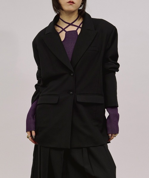 BACK DROP / テーラードジャケット/L/牛革/BLK/3つボタン back tuck jacket バックタックテーラードジャケット/セットアップ対応