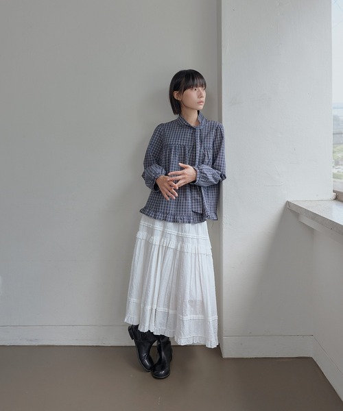 UNE MANSION(ユヌマンション)の「オータムチェックパターンリボンタイラブリーブラウス(シャツ/ブラウス・レディース・グレー/ネイビー・FREE)」の7枚目の写真