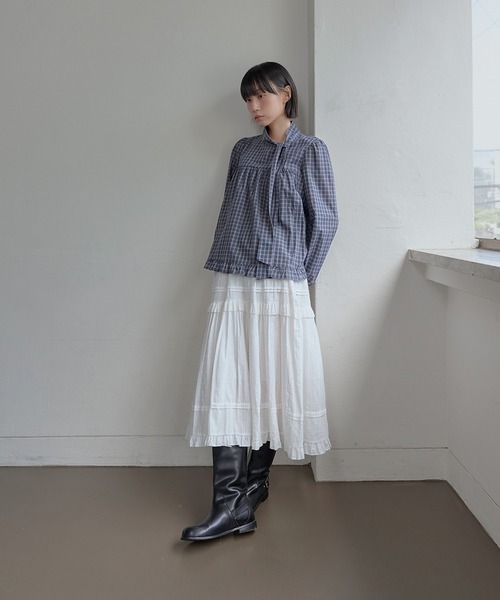 UNE MANSION(ユヌマンション)の「オータムチェックパターンリボンタイラブリーブラウス(シャツ/ブラウス・レディース・グレー/ネイビー・FREE)」の11枚目の写真