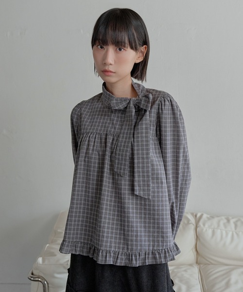 UNE MANSION(ユヌマンション)の「オータムチェックパターンリボンタイラブリーブラウス(シャツ/ブラウス・レディース・グレー/ネイビー・FREE)」の17枚目の写真