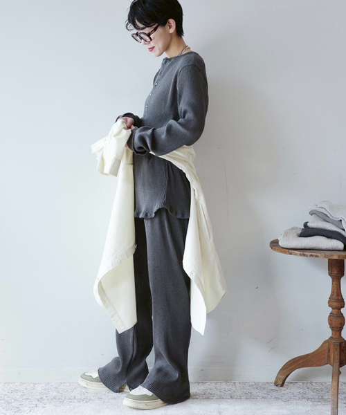 JOURNAL STANDARD LUXE（ジャーナルスタンダード　ラックス）の「テレコ ヘンリーN-プルオーバー（Tシャツ/カットソー・レディース・チャコールグレー/ベージュ・FREE）」の3枚目の写真