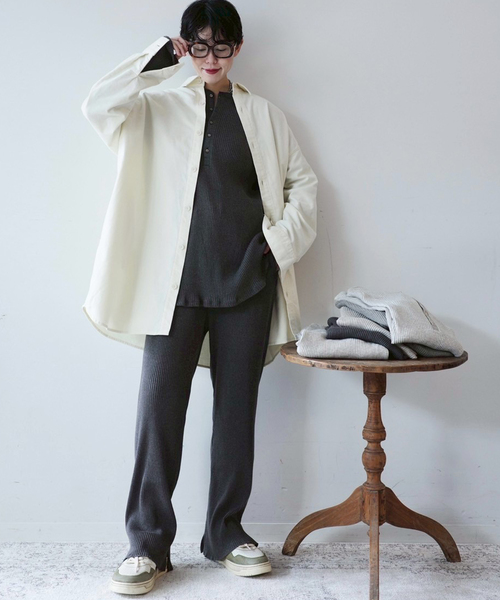 JOURNAL STANDARD LUXE（ジャーナルスタンダード　ラックス）の「テレコ ヘンリーN-プルオーバー（Tシャツ/カットソー・レディース・チャコールグレー/ベージュ・FREE）」の5枚目の写真