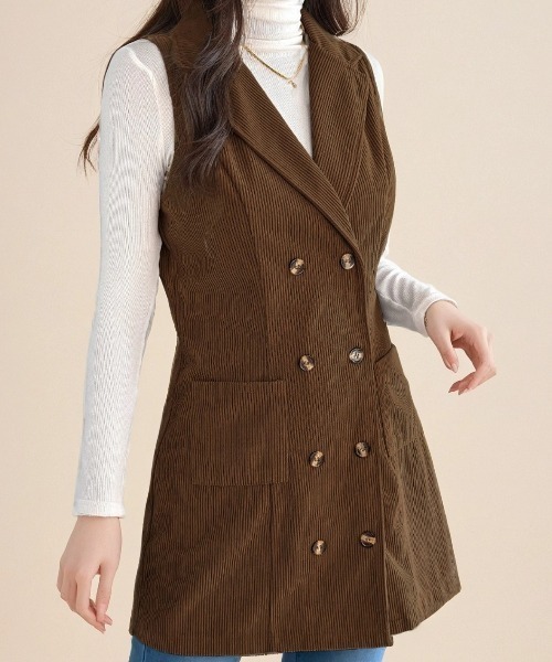 cammie（キャミー）の「コーデュロイ襟付きベスト（ベスト・レディース・ブラウン/ベージュ・L/M）」の3枚目の写真