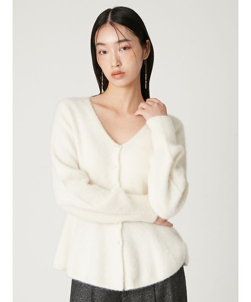 FRAY I.D（フレイアイディー）の「フォックスカシミアペプラムカーディガン（カーディガン/ボレロ・レディース・ボルドー/アイボリー/グレー・F）」の7枚目の写真