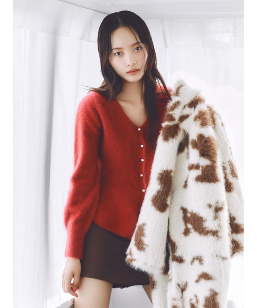 【新品】FRAY I.D FOXカシミアペプラムカーディガン　RED フォックスカシミアペプラムカーディガン(ニット)｜トップス｜FRAY I.D