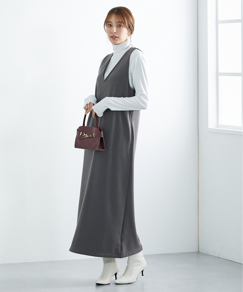 slattgir(スラットジール)の「高身長 裏シャギー マキシ丈Vネックジャンスカ(トールサイズ)(ワンピース・レディース・ブラック/カーキ/チャコール・TM/TL/TLL/T3L/T4L/T5L)」の18枚目の写真