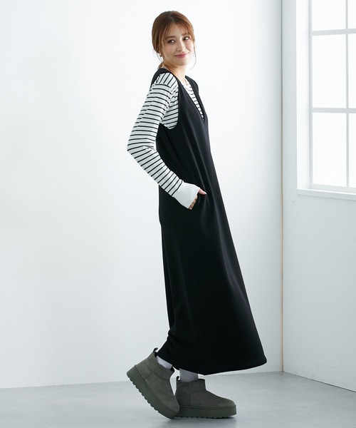 slattgir(スラットジール)の「高身長 裏シャギー マキシ丈Vネックジャンスカ(トールサイズ)(ワンピース・レディース・ブラック/カーキ/チャコール・TM/TL/TLL/T3L/T4L/T5L)」の13枚目の写真