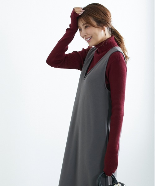 slattgir(スラットジール)の「高身長 裏シャギー マキシ丈Vネックジャンスカ(トールサイズ)(ワンピース・レディース・ブラック/カーキ/チャコール・TM/TL/TLL/T3L/T4L/T5L)」の8枚目の写真
